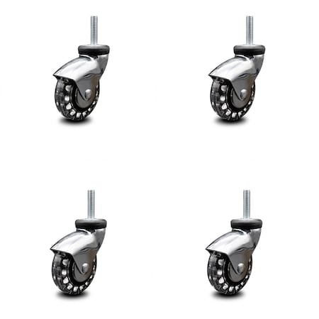 Service Caster 3 Inch Bright Chrome Hooded Polyurethane 12mm Threaded Stem Casters SCC, 4PK SCC-TS03S310-PPUBD-BC-M1215-4